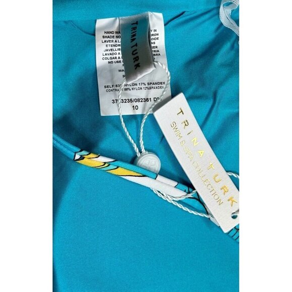 Trina Turk Sz 10 Bikini Fontaine One Shoulder Bandeau Tropical Retro Resortwear - Picture 5 of 6